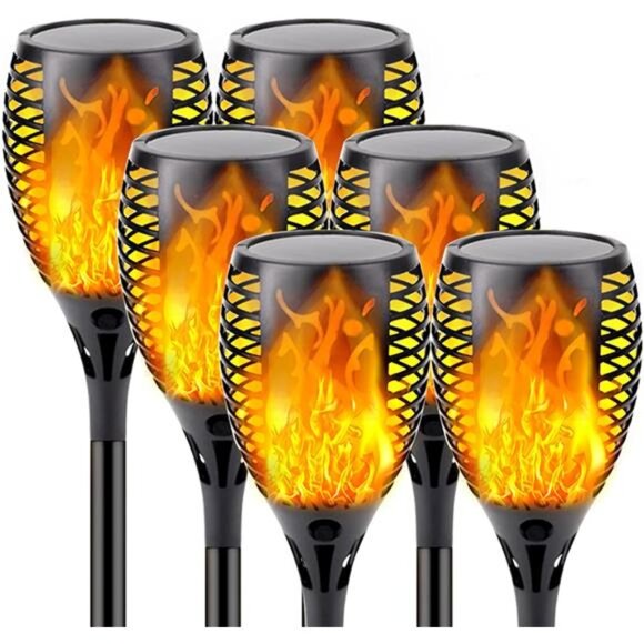 Upgraded Solar Lights Outdoor, 6 Pack Flickering Flame Solar Torch Lights - Picture 1 of 14